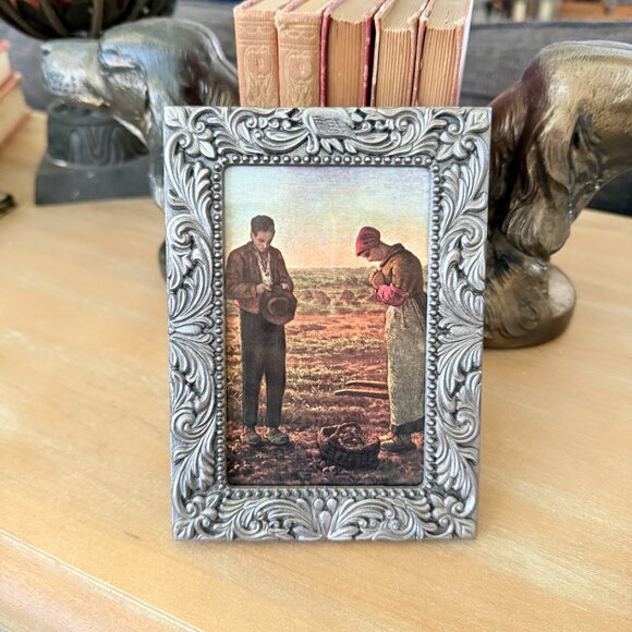 Vintage Pewter Framed Picture of The Angelus - Picture 3 of 8
